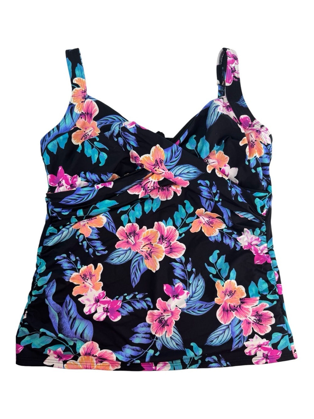 Lands' End tankini top black pink teal size 14